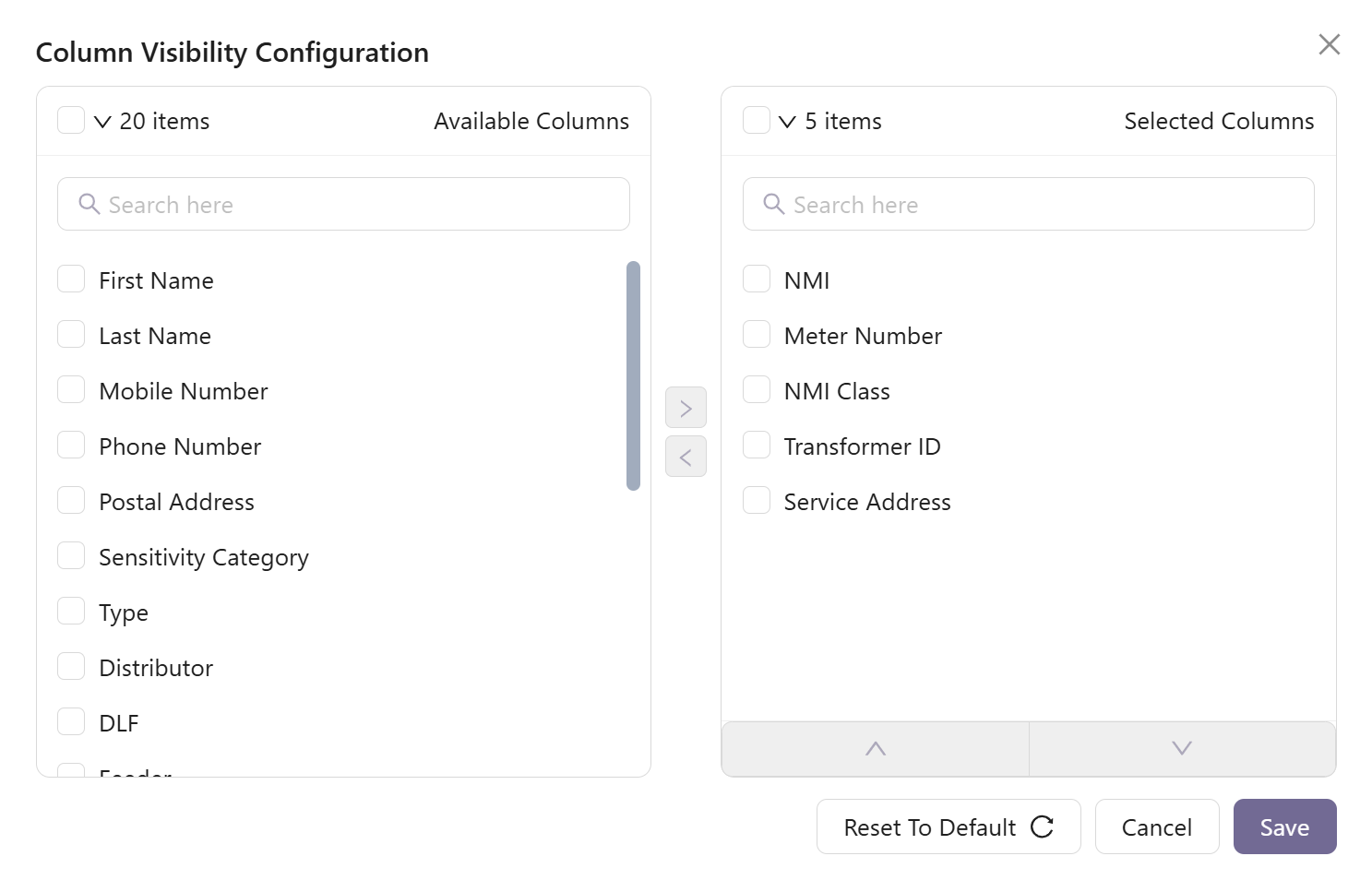 Customer List Colum Config