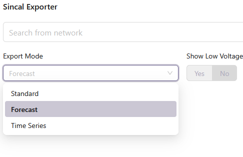Export Mode dropdown in the left-hand panel