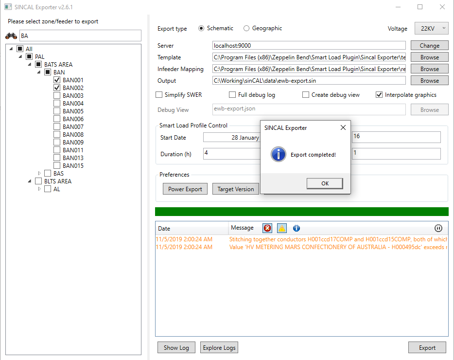 SINCAL Export Progress